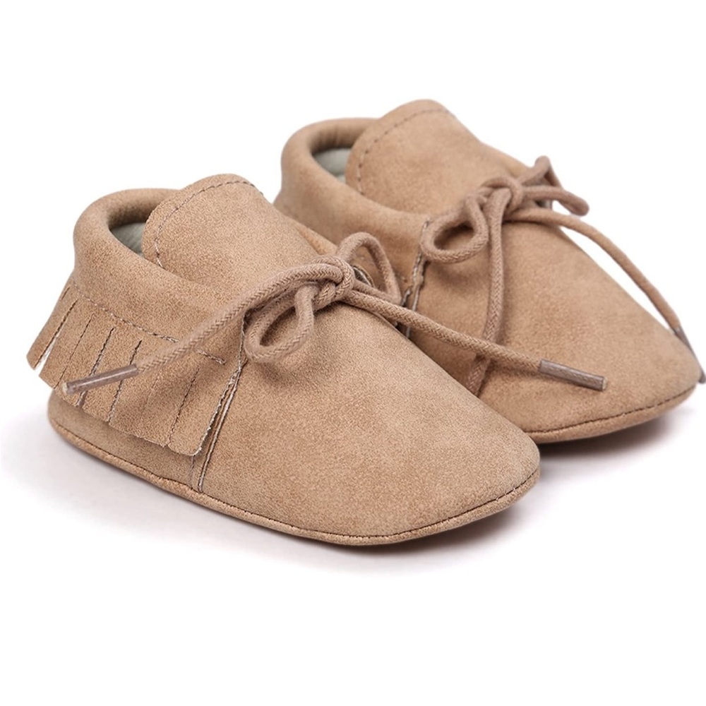 NWOT Baby girls / baby boys unisex tan tassel suede tie moccasins shoes - Picture 3 of 6